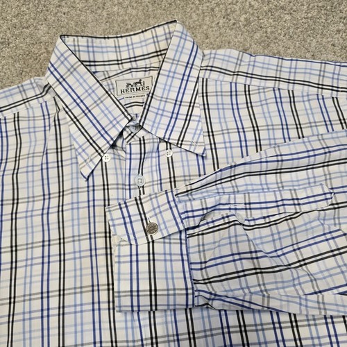 Camisa de Vestir Hermes Paris Multicolor Cuadros Informal L/S Abotonada - Para Hombre 42 16.5