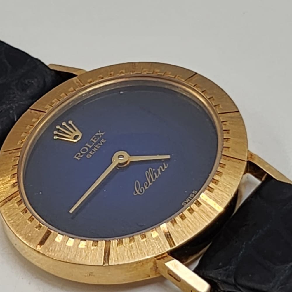 Rolex Cellini Classic Ladies 27 x 22 mm 18K Yellow Gold Blue Dial Watch 4051/21 image 3