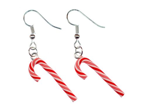 Sugar Rod Earrings Miniblings Hanger Candy Christmas Red White Filigree 27mm - Picture 1 of 4