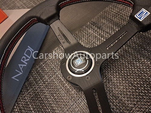 NARDI 350MM Mid-deep Perforated Leather Black Spoke Racing Sport Steering Wheel - Picture 7 of 9