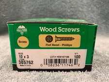 SOLID BRASS Flat Head Phillips Wood Screw #10 X 3 in.  100 pk   by Hillman