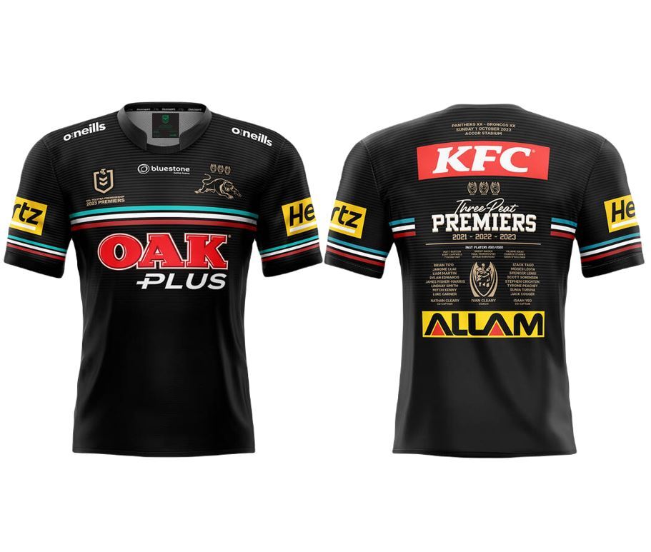 PENRITH PANTHERS 2023 NRL THREE-PEAT PREMIERS KIDS YOUTH JERSEY