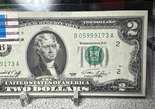 1976 $2 TWO DOLLAR BILL ( NEW YORK “B”) Stamp Flag. DELAWARE “APR 13” UNC - Picture 2 of 9