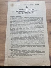 WWII 1942 Ministry Of Labour Essential Work (General Provisions) Order Leaflet