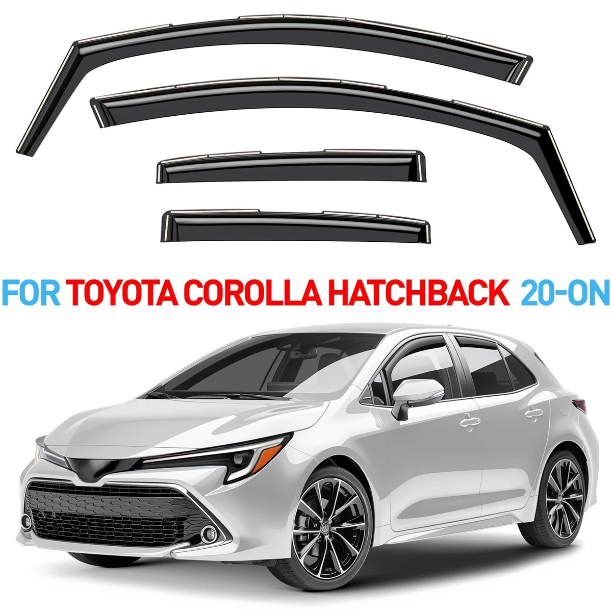 🌧️ Deflectores De Lluvia Geartronics Para Toyota Corolla Sedán 2020-2024 - 4 Piezas Viseras De Ventanilla (Adhesivo, Negro Brillante)