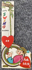 Vintage Valentine Tire Swing Boy Lets Swing Along on Feb 14th Made in USA