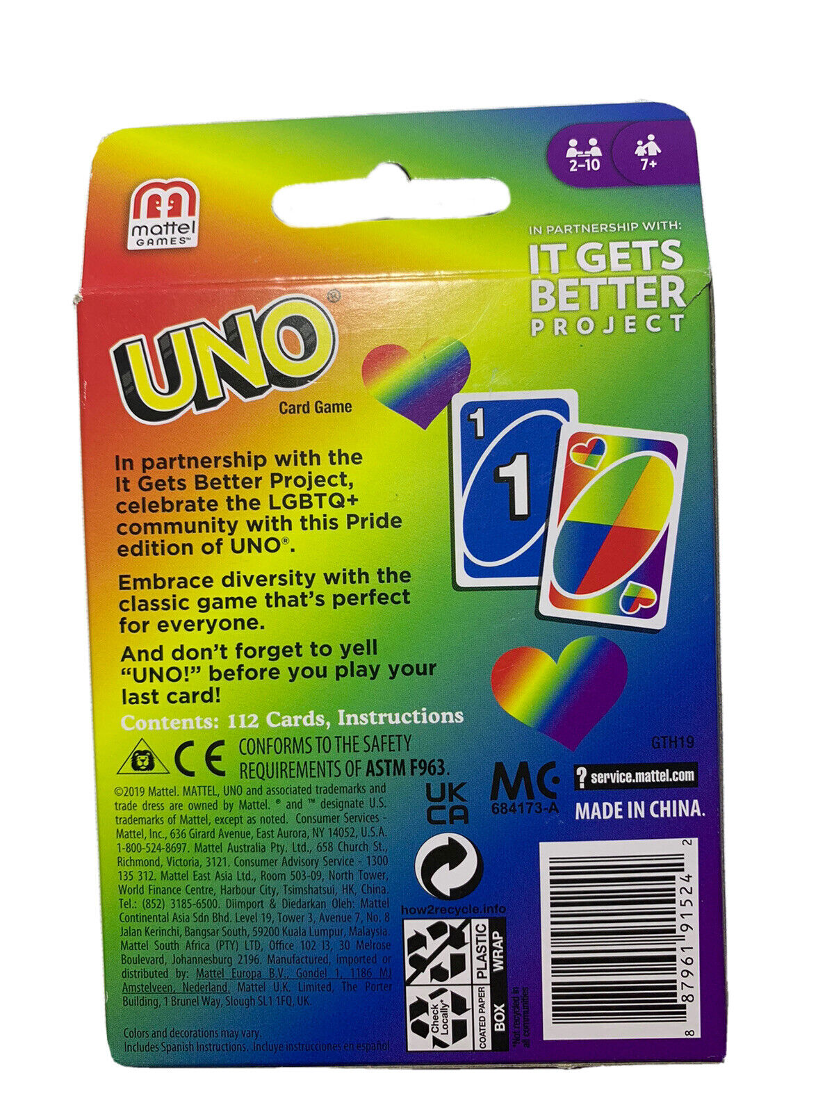 Mattel Games UNO Play with Pride Card Game with 112 Cards and Instructions,  Great Gift for Ages 7 Years Old & Up