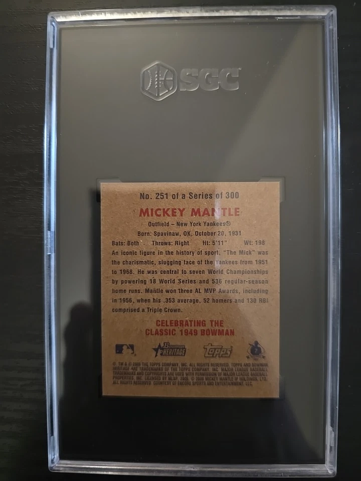 2006 Bowman Heritage 251 Mickey Mantle Mini SGC 9 Mint CLEAN!! - Image 2 of 2