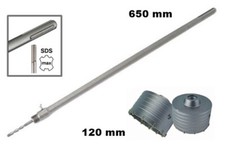 SET FRESA CAROTATRICE PER CEMENTO 120 mm + ASTA 650 mm SDS MAX ACCIAIO FORGIATO