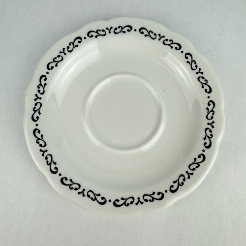 Vtg Buffalo China Restaurant Ware Black Scroll Coffee Mug Saucer Set of 2 - 第 10/14 張圖片