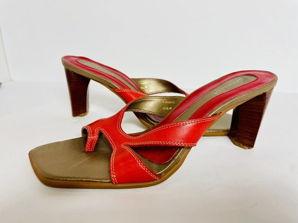Винтажный Danelle Y2K красный ремни квадратный с открытым носком Mules каблуки скольжения на 8 1/2 кожи - Изображение 3 из 4