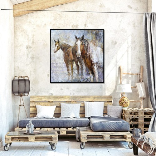 Pferd Leinwand Gemälde Western Stil strukturiert Ölgemälde Tierkunst 32x32" - Bild 3 von 7