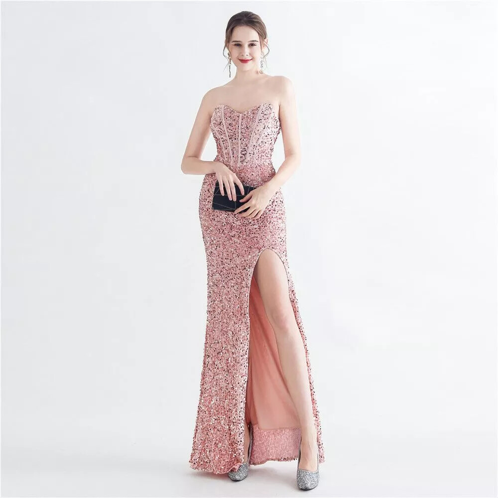 Vestido Largo Elegante De Noche Verde Con Cuerpo Rosa Y Strass 81638
