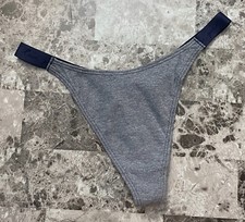NWT VICTORIA'S SECRET PINK NAVY BLUE RIBBED LOGO STRAPS HIGH LEG THONG PANTIES