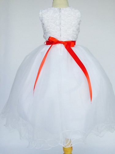 Floral Chiffon 2 Layer Tulle Flower Girl Dress Wedding Birthday Pageant Recital - Picture 6 of 25