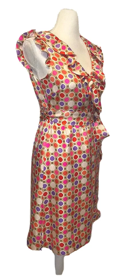 VESTIDO ENVOLVENTE FLORENCE BROADHURST PARA KATE SPADE Talla 2 Aubrey SEDA CON VOLANTES $438 Foto 4 de 4