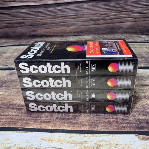 Paquete de 4 cintas de video Scotch High Standard T-120 nuevas en paquete selladas hechas en EE. UU. - Imagen 3 de 8
