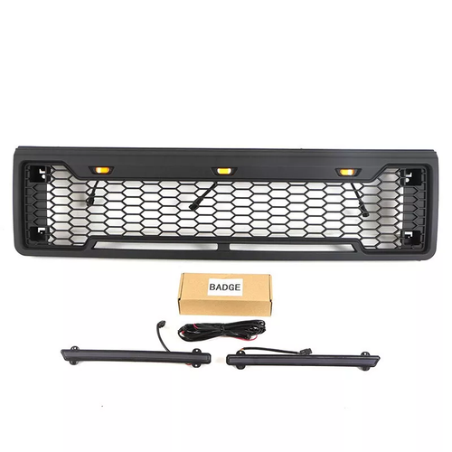 Grille de calandre avant style Raptor compatible avec Ford F150 1987-1991 avec lettres avec lumières noires ventes exceptionnelles