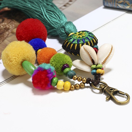 Portachiavi donna fatto a mano colorato boho pom nappa borsa ciondolo moda gioielli - Foto 16 di 18
