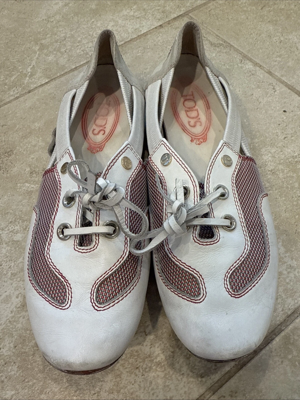 TOD’S Scarpe ballerine TOD'S 36 5 bianche rosse in pelle scamosciata