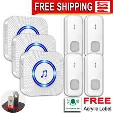 LIKEPAI White Wireless Doorbell Set,4 transmitters + 3 indoor ringers kit.