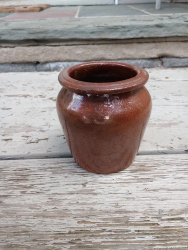 Antique 19th. Cent. Redware Pottery Storage Jar Small Size