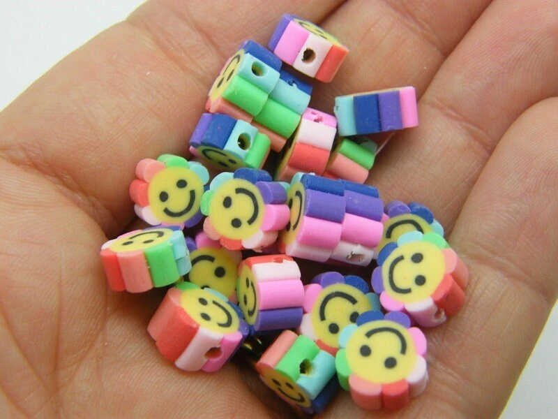 30 Flower face rainbow beads 10mm polymer clay F508 SALE 50 OFF