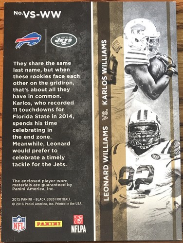 2015 Panini Black Gold Versus Dual Jerseys PRIME K.Williams/L.Williams #’d 23/49 - Picture 2 of 2