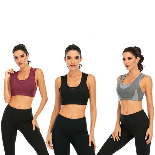 Hot sales! Womens Sports Bra High Impact Double Cross Back Wirefree Mesh Vest - Picture 3 of 18