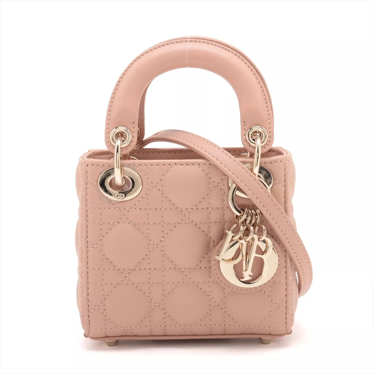 Sac à main Christian Dior Lady Dior Cannage micro cuir 2 voies rose