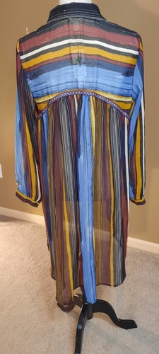 Womens Blouse Med Stripes Long Sleeve Top Cover Up Buttons Light Weight Colorful - Picture 6 of 15