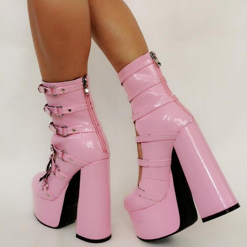 Modische sexy Damenschuhe mit hohem Absatz Sommerplateau hohler Reißverschluss hinten hoch oben - Bild 3 von 12