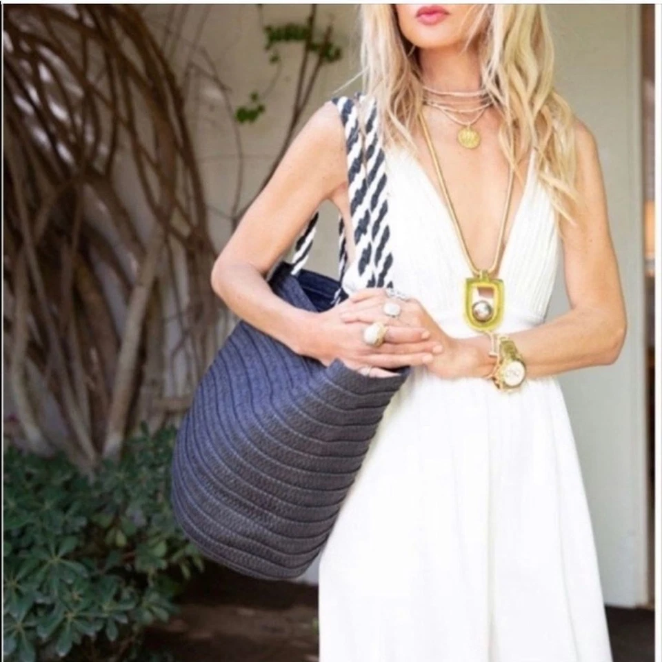 Rachel Zoe коробка стиля черная соломенная сумка с короткими ручками новый с Ярлыками - Изображение 2 из 4