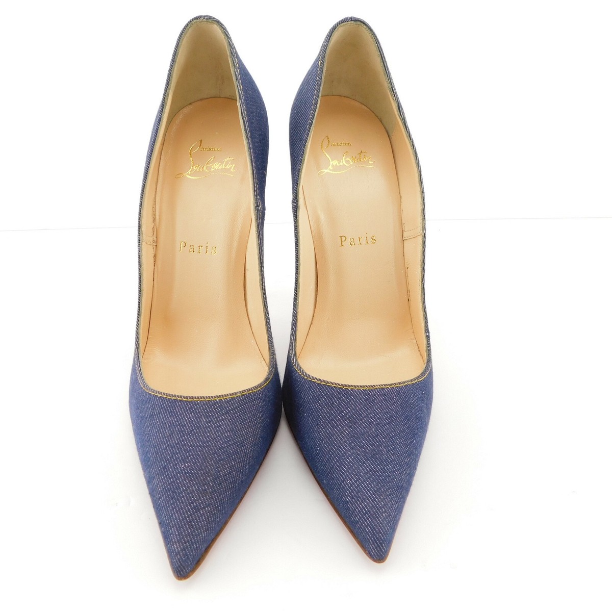 CHRISTIAN LOUBOUTIN Size 7.5 SO KATE Denim Heels Pumps Shoes 38