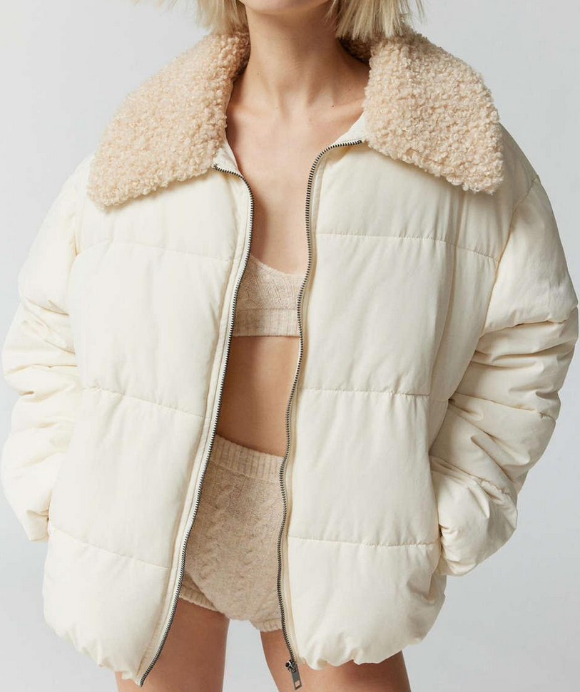 Urban Outfitters Duckie Faux Shearling Collar Puffer Jacket size