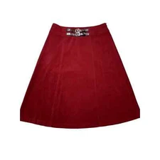 Norton & Co Womens 10 Red A-Line Stretch  High Waist Skirt w/ Brown Buckles 
