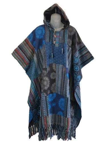 Nepal Cotton Patch Festival Hippie Outdoor Surf Mexican Poncho Blanket Jacket - Picture 7 of 11