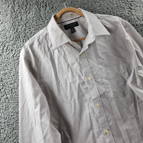 New Banana Republic Mens Dress Shirt Size M Slim Fit Grey White Stripe Collared - Picture 2 of 15