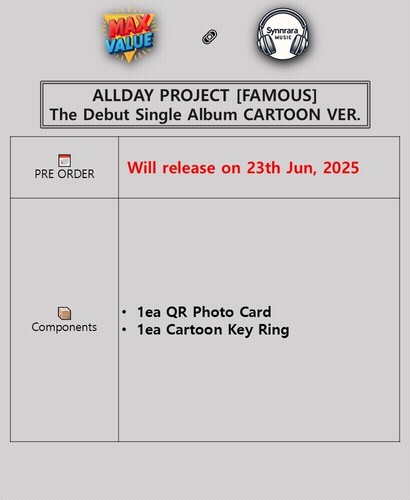 ALLDAY PROJECT FAMOUS The Debut Single Album CARTOON Ver./QR Photo Card+Key Ring - Picture 2 of 14