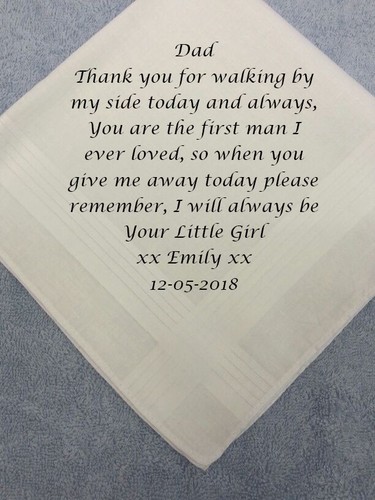 FATHER/DADDY OF THE BRIDE PERSONALISED EMBROIDERED WEDDING HANKIE/HANDKERCHIEF - 第 2/3 張圖片