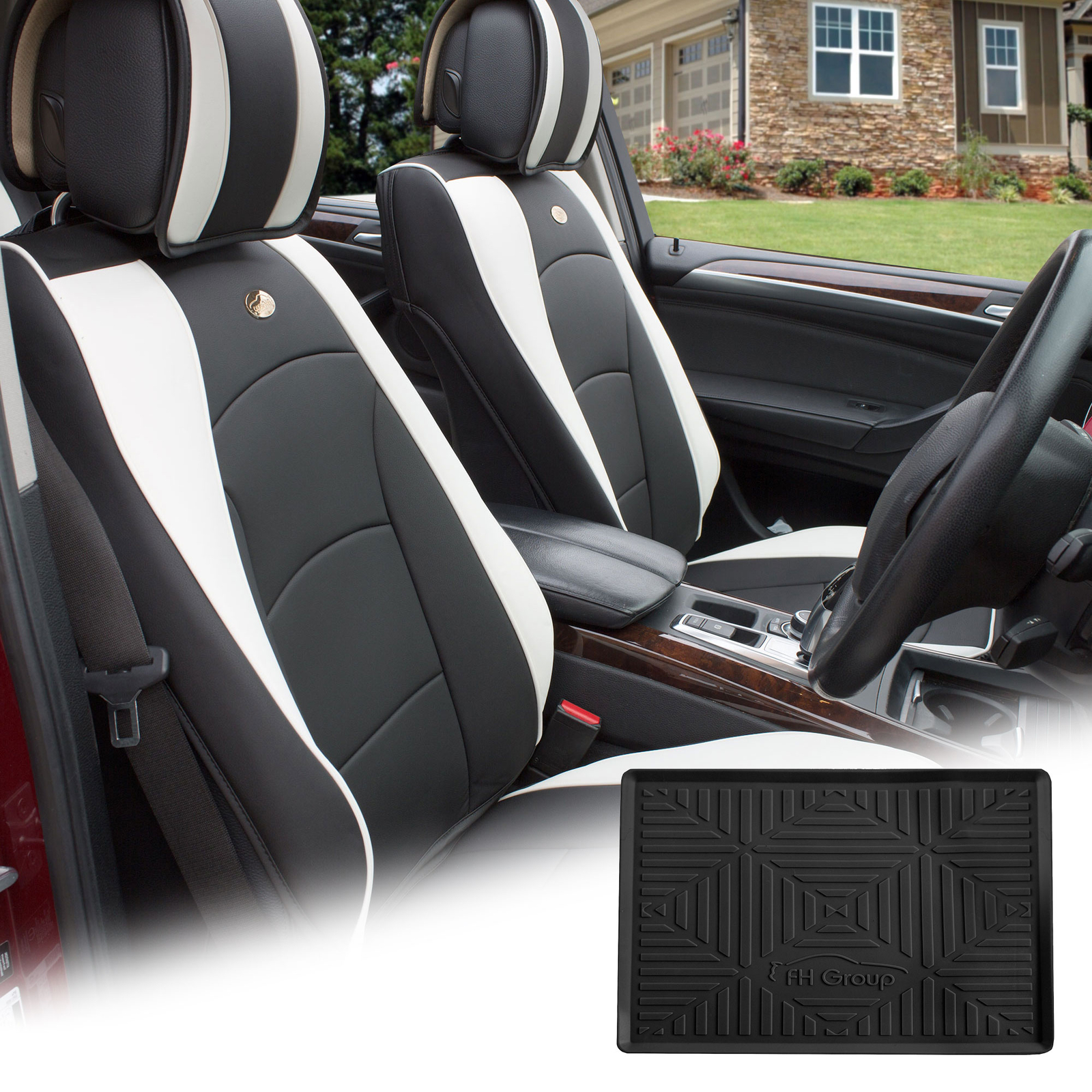Leatherette Seat Cushion Covers Front Bucket White w/ Dash Mat For Auto