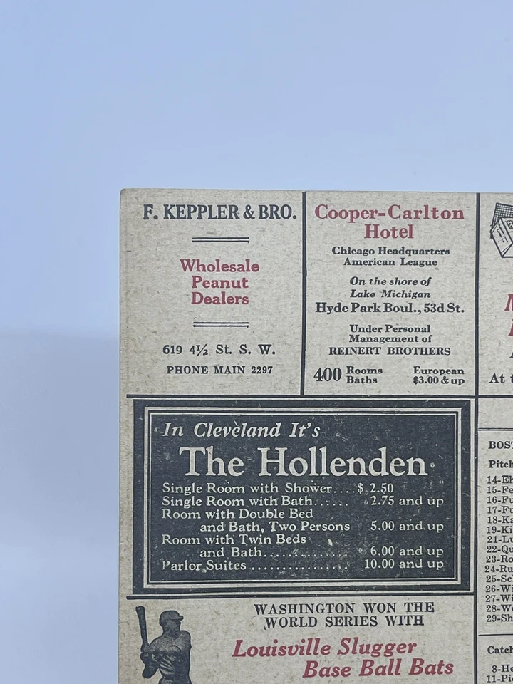 Antique 1920s Baseball Score Card  Boston V Washington Senators  Vintage Ads 2 - Image 4 of 4