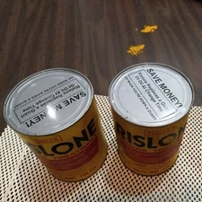 (2) VINTAGE SHALER RISLONE ENGINE TREATMENT FULL 1 QUART OIL CANS MADE IN U.S.A 