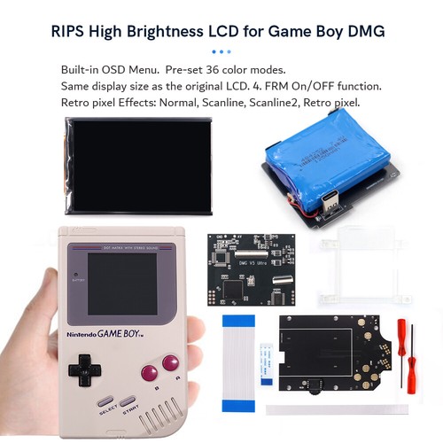 OSD Menu V5 Pro Full Size RIPS Backlight LCD+Pre-cut Shells W/Battery For GB DMG - Picture 5 of 42