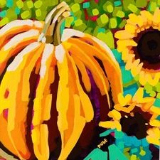 Jeri Dube Painting 2024 Impressionism Collectible Pumpkin Sunflowers 12" x 12"