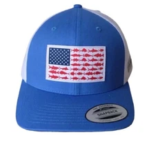 NEW Columbia PFG Fish Flag Snapback Mesh Hat, Color: Vivid Blue/White O/S
