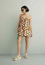Alice + Olivia Melvina Babydoll Cut Out Mini Dress Floral Print Orange Sz 2