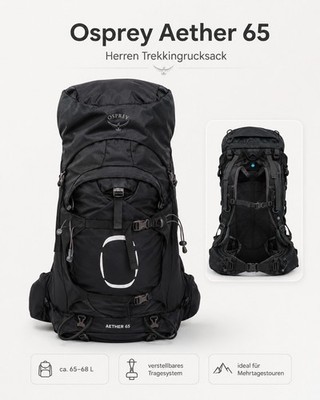 Osprey Aether 65 L / XL Rucksack Wanderrucksack Tasche Black Schwarz