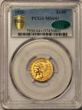 1926 Gold $2.50 Quarter Eagle PCGS & CAC MS-64+