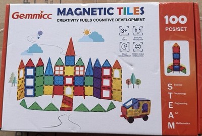 100 PCS Magnetic Tiles with 2 Cars, STEM Approved Educational Magnet Buildingtoy